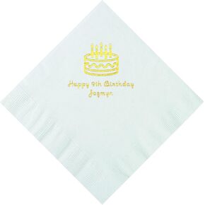 White Birthday Cake Personalized Napkins - Luncheon - Party Supplies - 50 Pieces