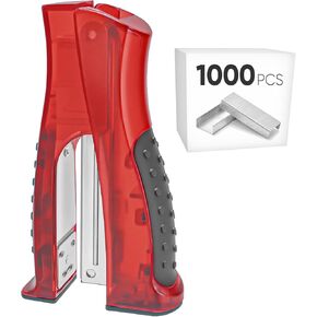 Stand-Up Stapler with 1000 Standard (24/6) Staples, Ergonomic Design Soft Grip Desktop Portable Small Staplers for Home Office School (Red)