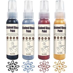 Stain Glass Paints, Folk Art Enamel Glass Paint Acrylic Paint Tubes Assorted Strong Adhesion, Wear Resistant, Quick Drying for DIY Stained Glasses Painting Projects 4 * 60ml