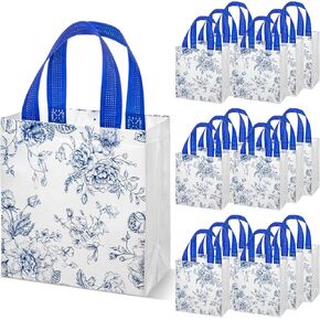 Sweetude 16 Pcs Sage Green Floral Gift Bags Floral Gift Bag with Handles Flower Party Favors Non Woven Reusable Tote for Women Wedding Birthday Baby Shower Mothers Day Party Decorations