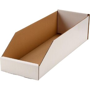 Global Industrial Open Top Corrugated Bin Box, 6"W x 18"D x 4-1/2"H, White, Lot of 50