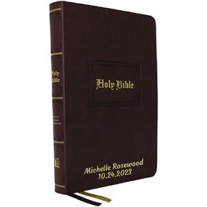 Printualist Personalized Vintage Bible with Custom Vinyl Text, KJV, Brown, King James Version, Red Letter Edition, Large Comfort Print, Faux Leather