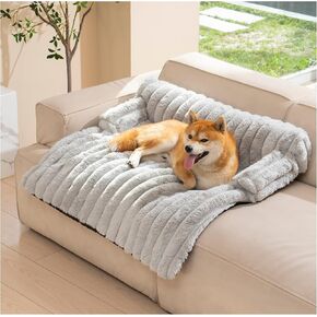 Avont Dog Bed for Couch, Fluffy Pet Mat for Sofa Furniture Protector for Small Medium Large Dogs Cats with Removable Washable Cover -Lightgrey(L)