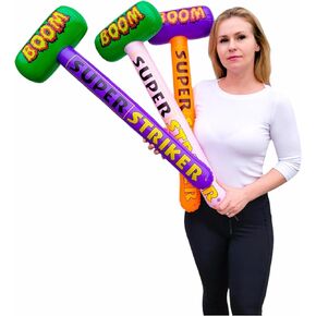 Colorful Super Striker Boom Mallet Inflate (About 33") Vinyl Inflatable Big Bopper Hammer for Play Fights for Kids and Adults (Super Striker, 3 Pack, ALLCOLORS)