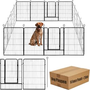 Dog Playpen,48 in(H) Pet Fence Outdoor for Rv Camping,Garden Fence Animal Barrie for Yard,Total 16 Panels with Gate 37.3Ft(L) Black Metal Temporary Fencing