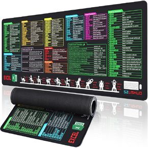 Large Mouse Pad with Excel-Formulas: 31.5"x12" Waterproof Keyboard Mat for Programmers & Office Shortcut Lovers