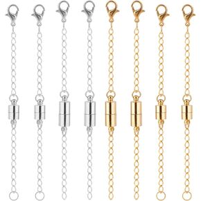 8 PCS Magnetic Necklace Extender, Necklace Extenders for Women Magnetic Jewelry Extenders for Necklaces with Magnet Clasp, Gold and Silver Adjustable for Women