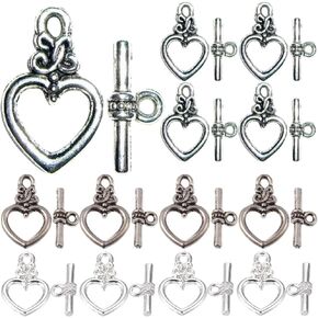 COHEALI Love Heart Toggle Clasps, 60pcs 2 Colors Vintage Alloy T-Bar Closures End Buckles Jewelry Clasps Connectors for DIY Bracelet Necklace Jewelry Making
