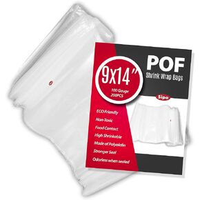 SIPA 9x14 inch 200PCS 100 Gauge POF NON-VENTING HOLE Shrink Wrap Bags Odorless perfect for wrapping stationery, photo frames, soap supplies, bath bombs, oil bottles,homemade DIY craft for sale.