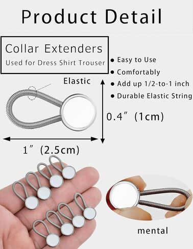 8Pcs Collar Extenders for Mens Shirts Button Extender Soft Elastic Extenders for Neck Tie Dress Coat Silver Tone in Kuwait