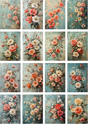 حزمة ورق decoupage (35 ورقة 6 "x8") سحر الأزهار: خوخ ناعم وزهور بيضاء تقع على خلفيات زرقاء خمر محكم ، وتثير الأناقة والحنين إلى الحنين إلى فلينز in Kuwait