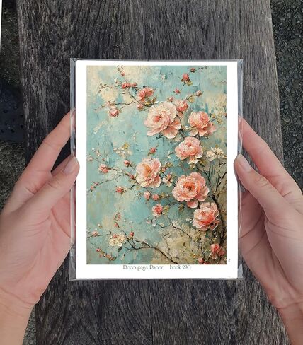 حزمة ورق decoupage (35 ورقة 6 "x8") سحر الأزهار: خوخ ناعم وزهور بيضاء تقع على خلفيات زرقاء خمر محكم ، وتثير الأناقة والحنين إلى الحنين إلى فلينز in Kuwait