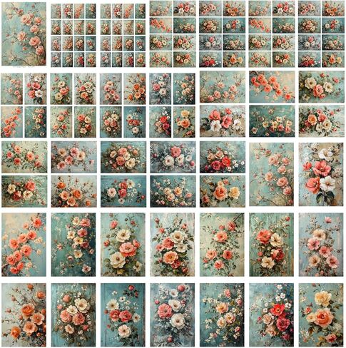 حزمة ورق decoupage (35 ورقة 6 "x8") سحر الأزهار: خوخ ناعم وزهور بيضاء تقع على خلفيات زرقاء خمر محكم ، وتثير الأناقة والحنين إلى الحنين إلى فلينز in Kuwait