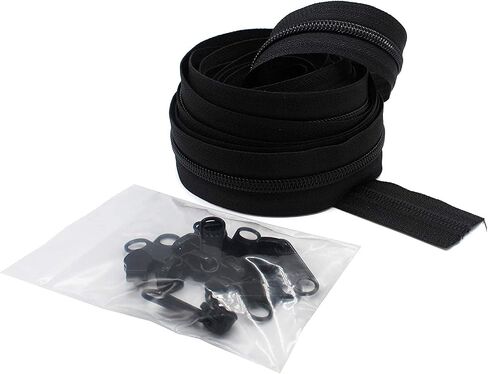 #3 ykk Zipper Black Coil Chain - 25 sliders غير قفل - اختر طولك - المصنوع في الولايات المتحدة (5 ياردات) in Saudi Arabia