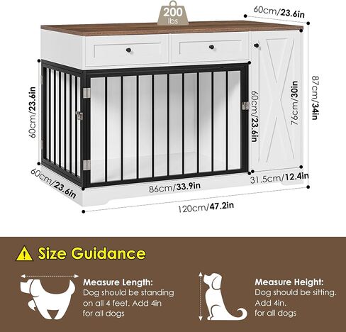 Dog Crate Furniture Kennel with Double Doors Wooden Pet House with 2 Drawers and Storage Cabinet, Indoor Dog Cage Farmhouse Modern Side End Table for Small Medium Dogs, White in Saudi Arabia