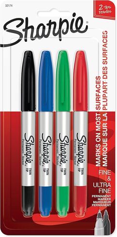 SHARPIE 32174PP Twin Tip Permanent Markers, Fine and Ultra Fine, Assorted Colors, 4 Count in Saudi Arabia