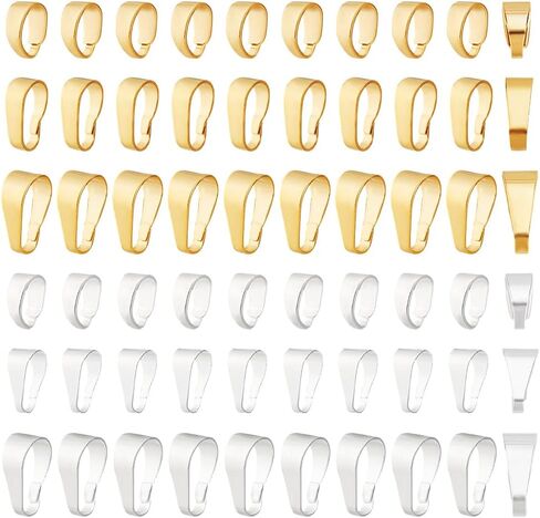PH PandaHall 60pcs Pendant Clasp 24K Gold and Sterling Silver Plated Charm Connectors 3 Size Golden Pinch Bails Brass Necklace Charm Clasp Jewelry Clasps Snap on Bails for Jewelry Making in Saudi Arabia