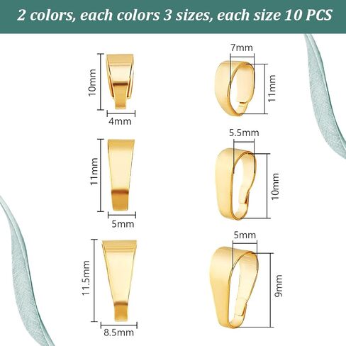 PH PandaHall 60pcs Pendant Clasp 24K Gold and Sterling Silver Plated Charm Connectors 3 Size Golden Pinch Bails Brass Necklace Charm Clasp Jewelry Clasps Snap on Bails for Jewelry Making in Saudi Arabia