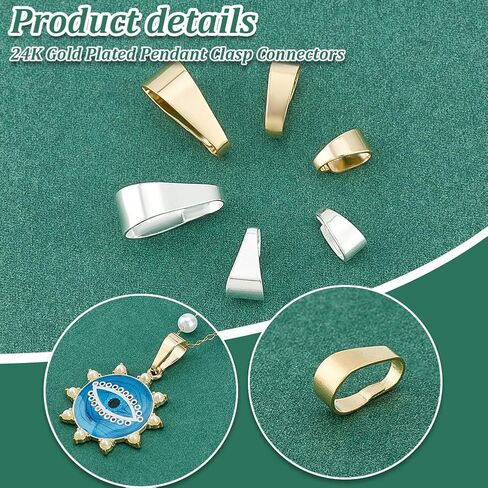 PH PandaHall 60pcs Pendant Clasp 24K Gold and Sterling Silver Plated Charm Connectors 3 Size Golden Pinch Bails Brass Necklace Charm Clasp Jewelry Clasps Snap on Bails for Jewelry Making in Saudi Arabia