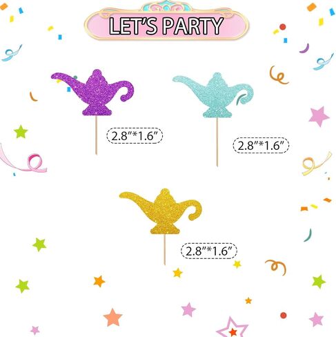 24pcs Genie Lamp Cupcake Toppers ، Lamp Sign Cupcake Toppers ، Gold Glitter Lamp Silhouette Cupcake يختار لاستشمى الطفل ، Magic Genie Lamp تحت عنوان حفلة عيد ميلاد تحت عنوان in Saudi Arabia