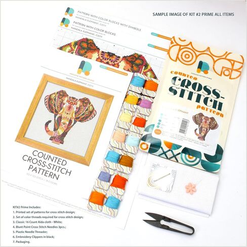 Boston USA CS084-2 - Cross Cross Stitch Kit#2 Prime. مجموعة من المواضيع والإبر ونسيج Aida و Threadle Needle و Clippers التطريز ونمط اللون المطبوع في الداخل. in Kuwait