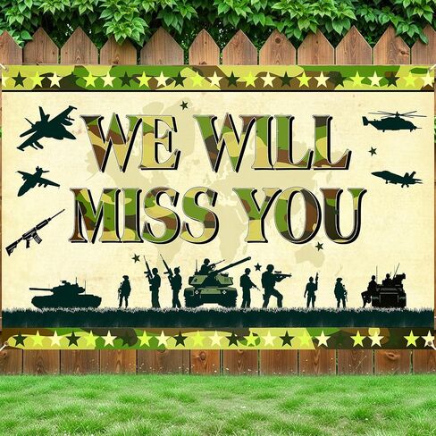 Memorial Day Banner Army Patriotic Soldier We Will Miss You Backdrop Camo Banner American Flag Military Retirement Army Going Away Party Decoration Welcome Home Sign for Veterans Independence Day Decor in Kuwait