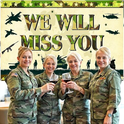 Memorial Day Banner Army Patriotic Soldier We Will Miss You Backdrop Camo Banner American Flag Military Retirement Army Going Away Party Decoration Welcome Home Sign for Veterans Independence Day Decor in Kuwait
