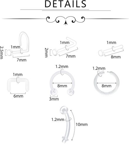 D.Bella Mix Style Clear Piercing Kit Retainer Flexible Lip Nose Eyebrow Nipple Tongue Belly Button Rings Piercing Retainer Bioflex Plastic Industrial Barbell Piercing Retainer in Saudi Arabia