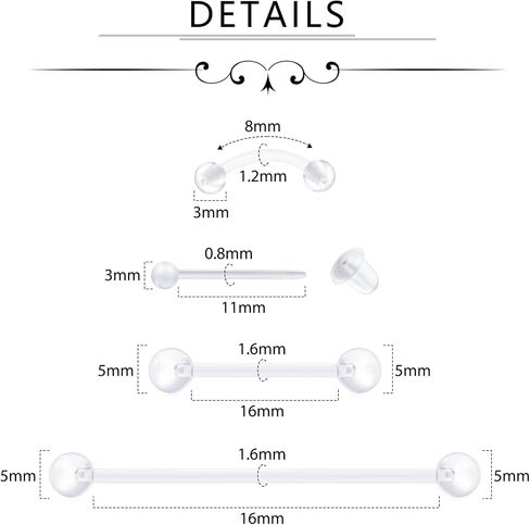 D.Bella Mix Style Clear Piercing Kit Retainer Flexible Lip Nose Eyebrow Nipple Tongue Belly Button Rings Piercing Retainer Bioflex Plastic Industrial Barbell Piercing Retainer in Saudi Arabia