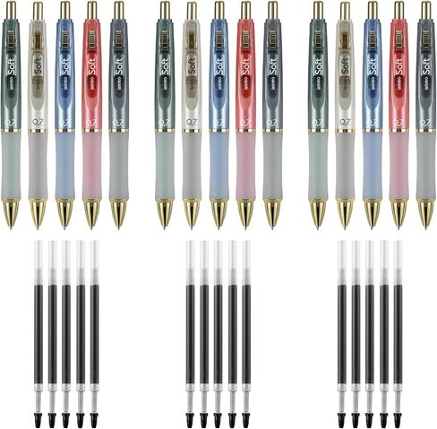 Soft Gel Ink Pens for Journaling, 0.7mm Medium Point Retractable Pen, Black Ink Writing Pens with Refills, Pack of 15 (15) in Saudi Arabia