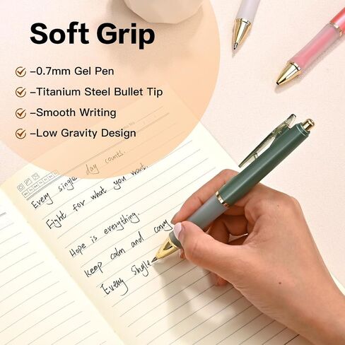 Soft Gel Ink Pens for Journaling, 0.7mm Medium Point Retractable Pen, Black Ink Writing Pens with Refills, Pack of 15 (15) in Saudi Arabia