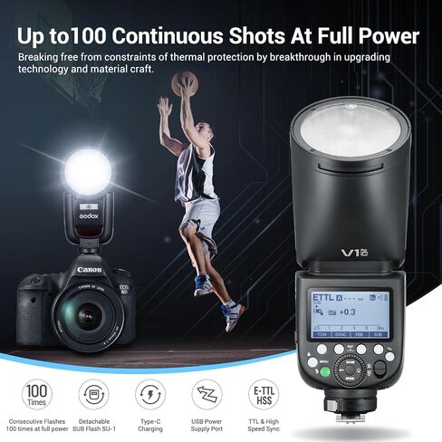 Godox V1Pro-O Round Head Camera Flash Speedlite for Panasonic for Olympus, with Detachable Sub Flash SU-1, USB-C Charge Battery, 2.4G X Wireless HSS TTL Speedlight Flash for Panasonic for Olympus in Saudi Arabia