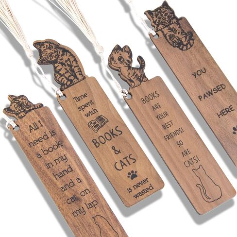 Flower Bookmark Set 4 Wooden Bookmarks with Tassels, Walnut Wood, Funny Gift for Men & Women, Novelty Christmas Stocking Stuffer in Saudi Arabia