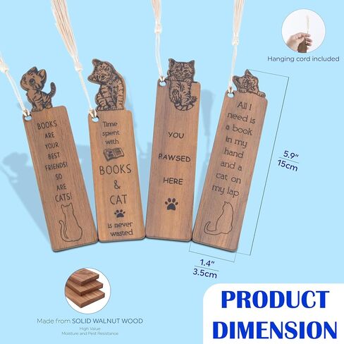 Flower Bookmark Set 4 Wooden Bookmarks with Tassels, Walnut Wood, Funny Gift for Men & Women, Novelty Christmas Stocking Stuffer in Saudi Arabia