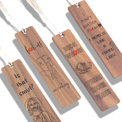 Flower Bookmark Set 4 Wooden Bookmarks with Tassels, Walnut Wood, Funny Gift for Men & Women, Novelty Christmas Stocking Stuffer in Kuwait