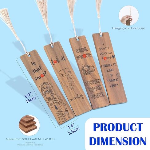 Flower Bookmark Set 4 Wooden Bookmarks with Tassels, Walnut Wood, Funny Gift for Men & Women, Novelty Christmas Stocking Stuffer in Kuwait