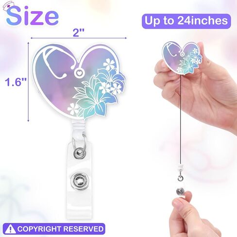 Nurse Badge Reels 4PCS Retractable Badge Holders with Alligator Clip Iridescent Heart Brain Patterns Holographic Style Cute Badge Reels for RN Nurse Doctor Student Nursing Graduation Appreciation Gift in Saudi Arabia