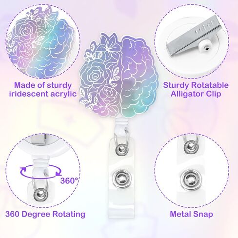 Nurse Badge Reels 4PCS Retractable Badge Holders with Alligator Clip Iridescent Heart Brain Patterns Holographic Style Cute Badge Reels for RN Nurse Doctor Student Nursing Graduation Appreciation Gift in Saudi Arabia