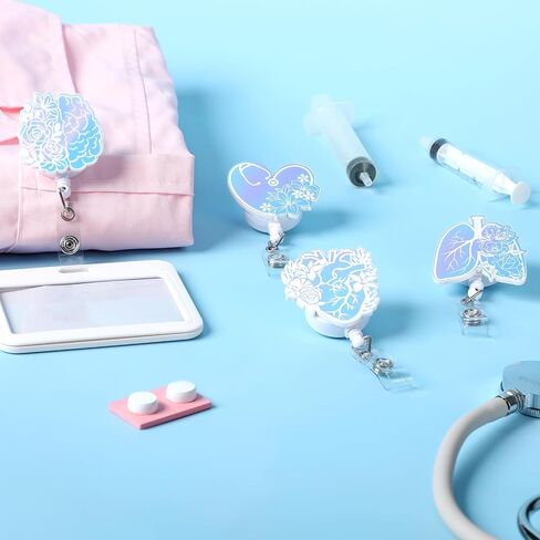 Nurse Badge Reels 4PCS Retractable Badge Holders with Alligator Clip Iridescent Heart Brain Patterns Holographic Style Cute Badge Reels for RN Nurse Doctor Student Nursing Graduation Appreciation Gift in Saudi Arabia