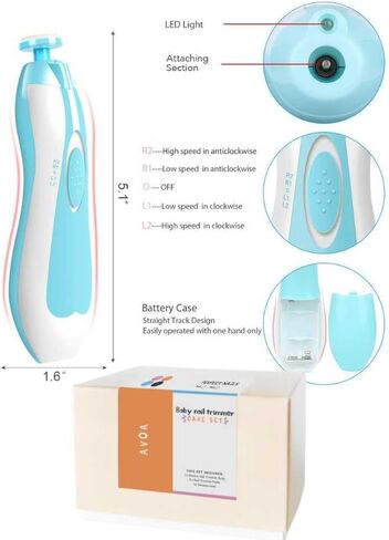 AVOA Baby Nail Trimmer Electric Safe Baby Nail Clippers Baby Nail File Kit Manicure Set, Trim Polish Grooming kit for Newborn Toddler or Adults Toes Fingernails, 6 Grinding Heads and LED Light (Pink) in Saudi Arabia