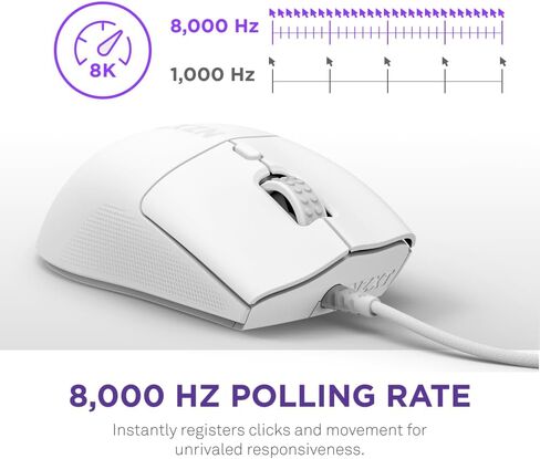 رفع NZXT 2 سيم | الفئران للألعاب مع كابل متماثل وسهل | تصميم خفيف 58 جرام | جهاز صوت 8K | المقاطعات البصرية | الاستشعار البصري PPP من 26K | فطائر PTFE 100% | بلانكو in Saudi Arabia