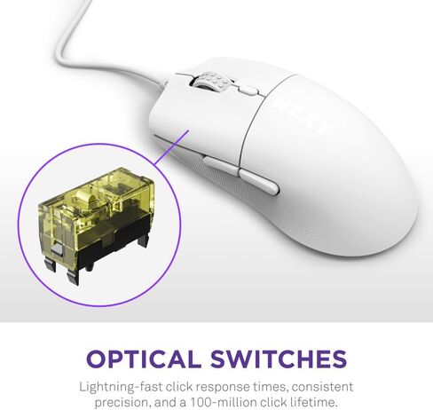 رفع NZXT 2 سيم | الفئران للألعاب مع كابل متماثل وسهل | تصميم خفيف 58 جرام | جهاز صوت 8K | المقاطعات البصرية | الاستشعار البصري PPP من 26K | فطائر PTFE 100% | بلانكو in Saudi Arabia