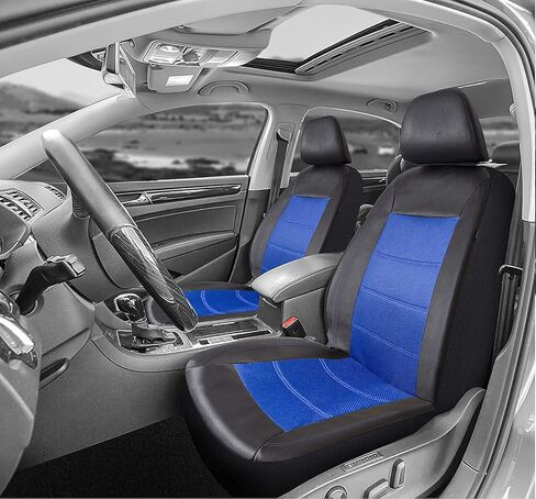 مجموعة غطاء مقعد السيارة الكاملة من PIC AUTO، أغطية مقاعد الدلو الأمامية مع مجموعة غطاء مقعد السيارة المنفصلة، ​​شبكة وجلد تناسب معظم السيارات وسيارات الدفع الرباعي والشاحنات (أسود) in Kuwait