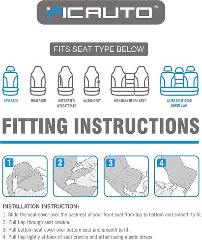 مجموعة غطاء مقعد السيارة الكاملة من PIC AUTO، أغطية مقاعد الدلو الأمامية مع مجموعة غطاء مقعد السيارة المنفصلة، ​​شبكة وجلد تناسب معظم السيارات وسيارات الدفع الرباعي والشاحنات (أسود) in Kuwait