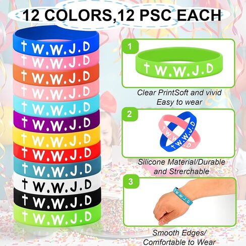 48Pcs WWJD Silicone Bracelets for Kids, 12 Colors What Would Jesus Do Rubber Bracelet Bulk Motivational Religious Christian Wristands for Party Church School in Saudi Arabia