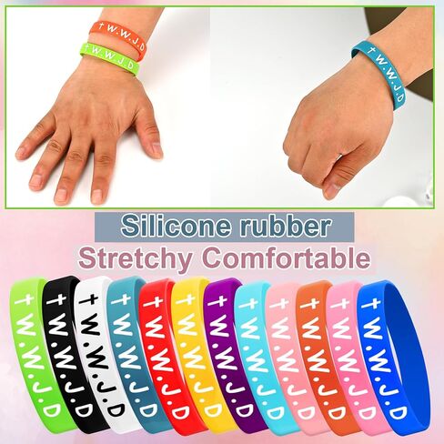 48Pcs WWJD Silicone Bracelets for Kids, 12 Colors What Would Jesus Do Rubber Bracelet Bulk Motivational Religious Christian Wristands for Party Church School in Saudi Arabia