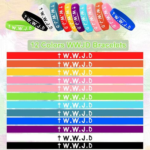 48Pcs WWJD Silicone Bracelets for Kids, 12 Colors What Would Jesus Do Rubber Bracelet Bulk Motivational Religious Christian Wristands for Party Church School in Saudi Arabia