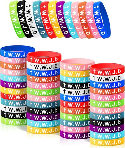 48Pcs WWJD Silicone Bracelets for Kids, 12 Colors What Would Jesus Do Rubber Bracelet Bulk Motivational Religious Christian Wristands for Party Church School in Saudi Arabia