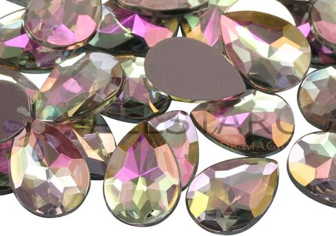 Allstarco 18x13mm Flat Back Teardrop Acrylic Rhinestones Plastic Gems for Jewelry Making Costume Jewels Cosplay Card Making Embelishments Crafts - 30 Pieces (Crystal Clear AB H702) in Saudi Arabia