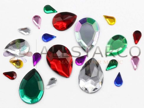 Allstarco 18x13mm Flat Back Teardrop Acrylic Rhinestones Plastic Gems for Jewelry Making Costume Jewels Cosplay Card Making Embelishments Crafts - 30 Pieces (Crystal Clear AB H702) in Saudi Arabia